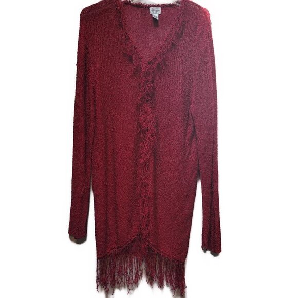 Chico's Ruby Red open weave cardigan with fringe detail - sz XL (3) - Picture 1 of 6